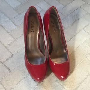 Guess Red Patent Platform Heels